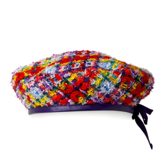 GUCCI TWEED LEATHER BERET - Picture 1 of 13